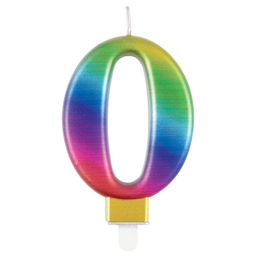 Rainbow Metallic Number 0  Candle