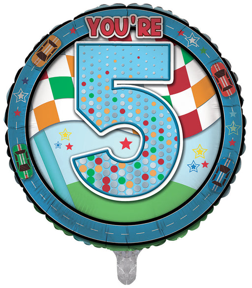 Racing / Blue 5th Birthday 18 Inch Foil Balloon