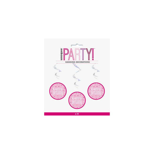 Glitz Pink Happy Birthday Swirl Dec 6pk 32'' L