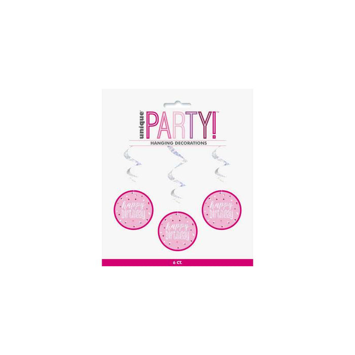 Glitz Pink Happy Birthday Swirl Dec 6pk 32'' L