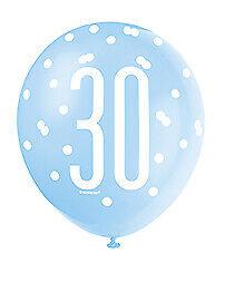 Blue 30th Birthday Balloons, Pack Of 6