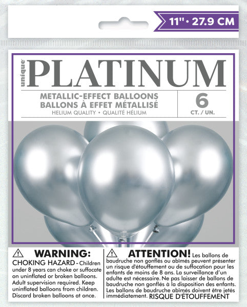 Silver Platinum 11'' Latex Balloons, 6Ct